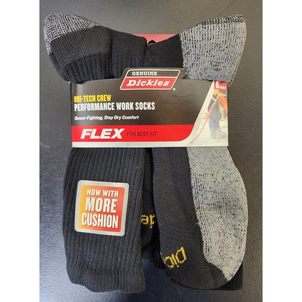 Dickies Size 12-15 Big and Tall Mens‎ Dri Tech Crew Work Cushion Socks 6 Pairs